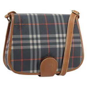 Authentic Burberrys Nova Check Shoulder Bag PVC Navy Gold